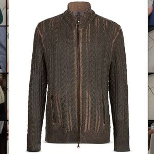 BRAND NEW John Varvatos Brown Cable Knit Zip Up Sweater in Medium